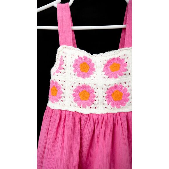 Haute Hippie Pink Flower Crochet Knit Boho Summer Tank Dress 2T - Picture 3 of 7